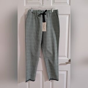 NWT Michela Mii Italy Plaid Tapered Pants Sage Green Preppy  Light Academia - L